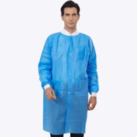 Blue Disposable Lab Coat Knit Collar & Cuffs